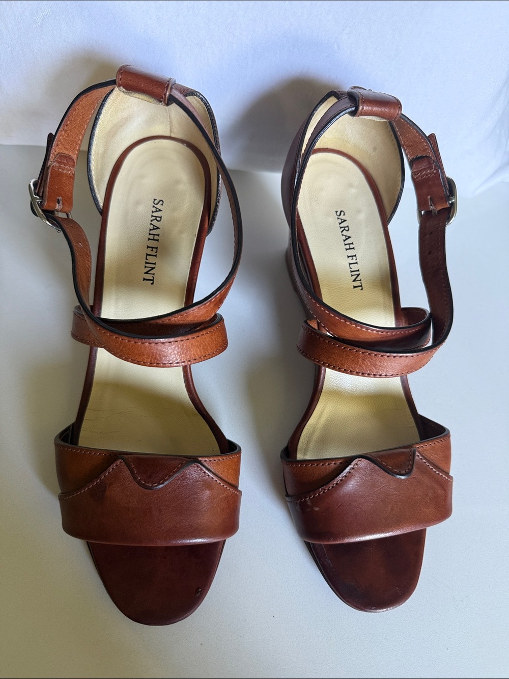 Sarah Flint size 37  brown leather 2” wedge. Leather.